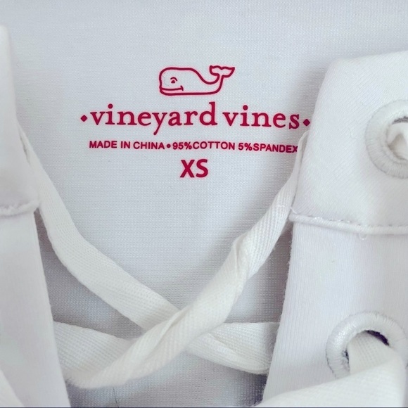 Vineyard Vines Blue White 3/4 Sleeve Striped Cotton Blend Lace Up Dress - Picture 4 of 14